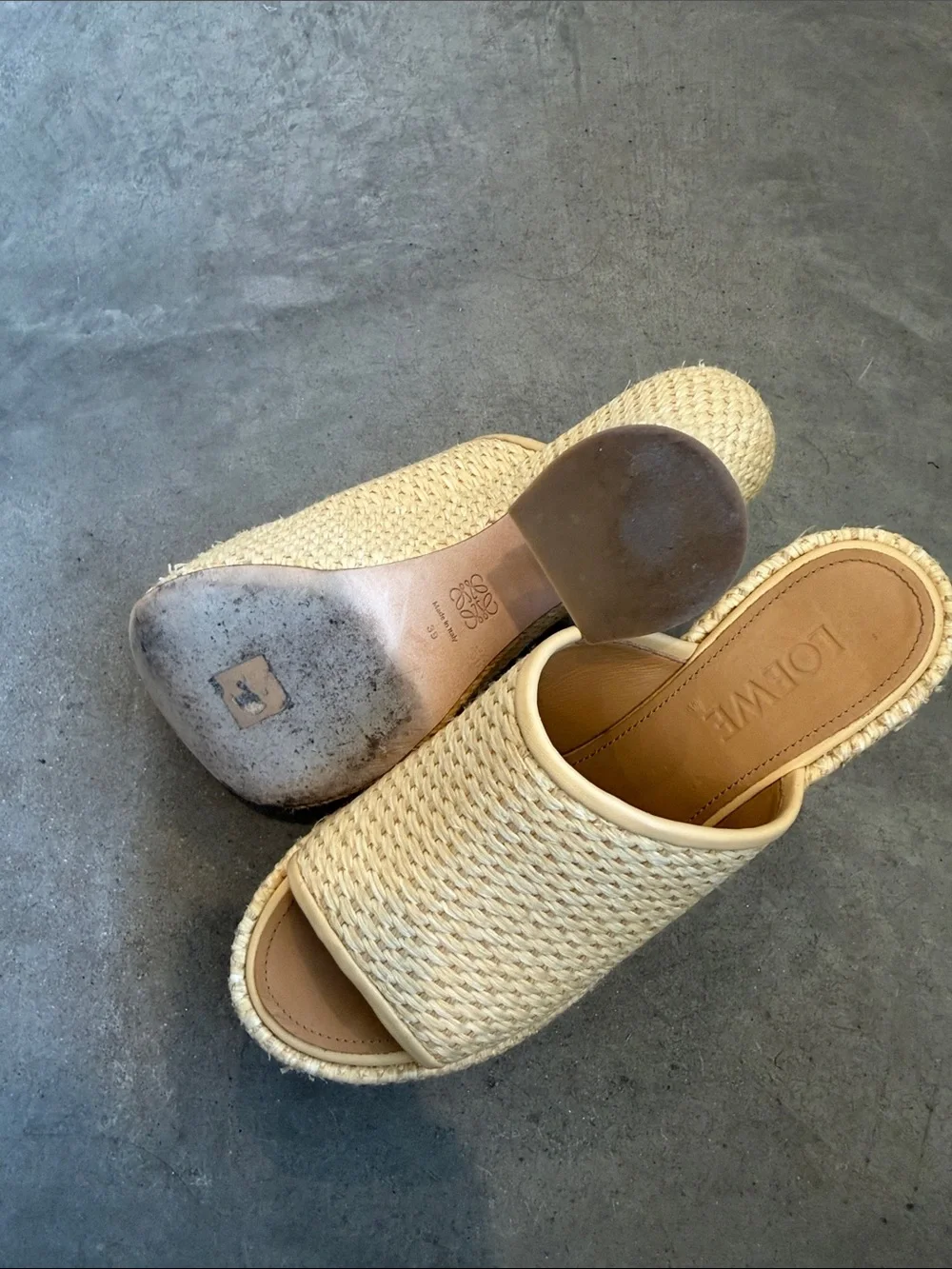 Loewe Cream Woven Platform Mules